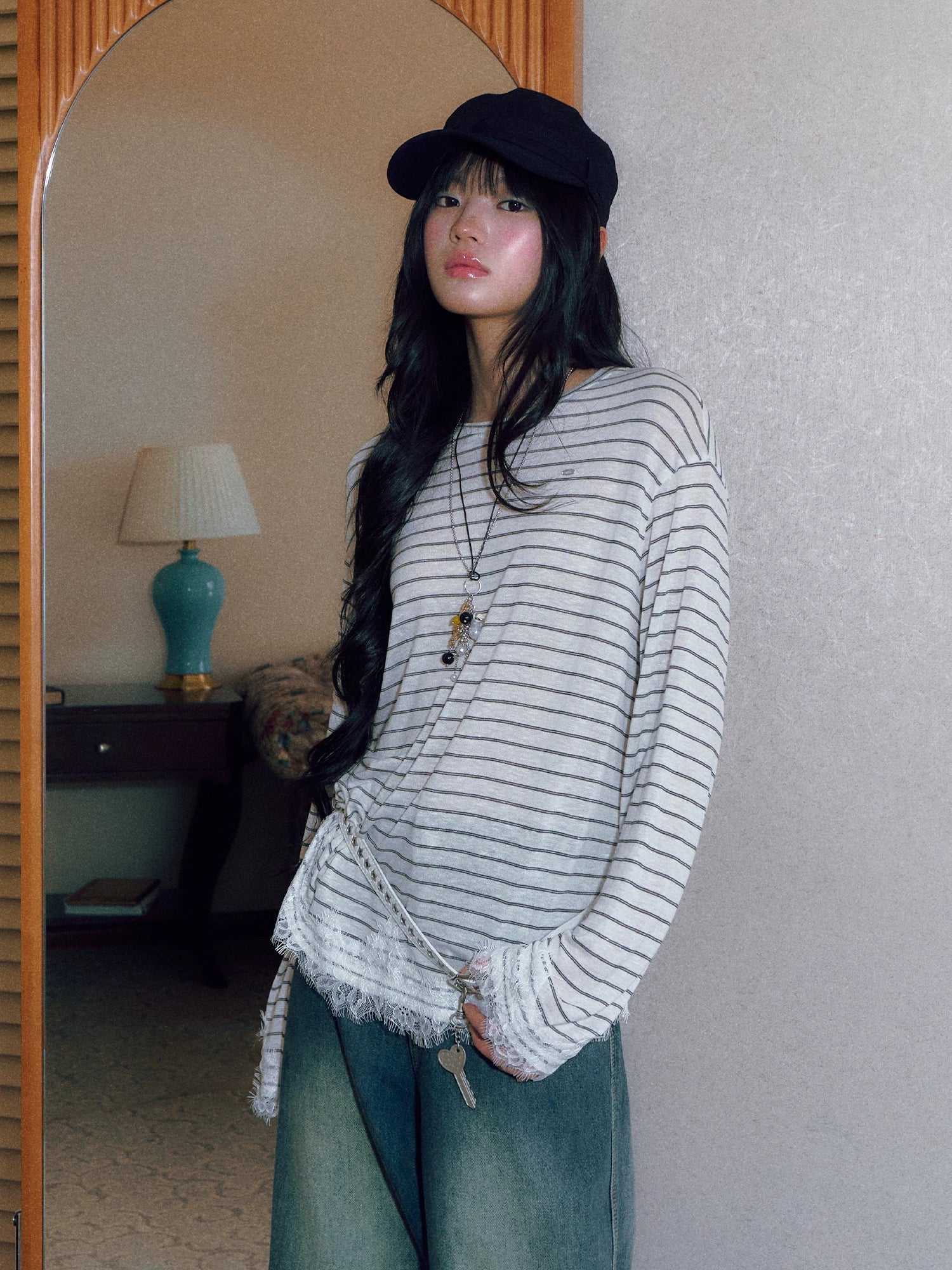 Striped Lace Trim Tee