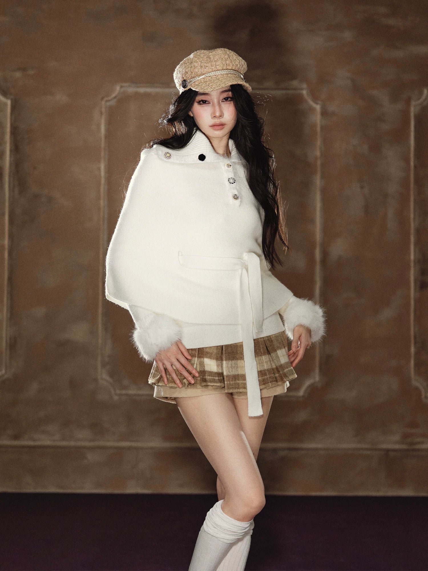 Detachable Faux-Fur Henry Neck Knit Set