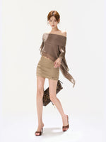 Caramel Pleated Mini Skirt