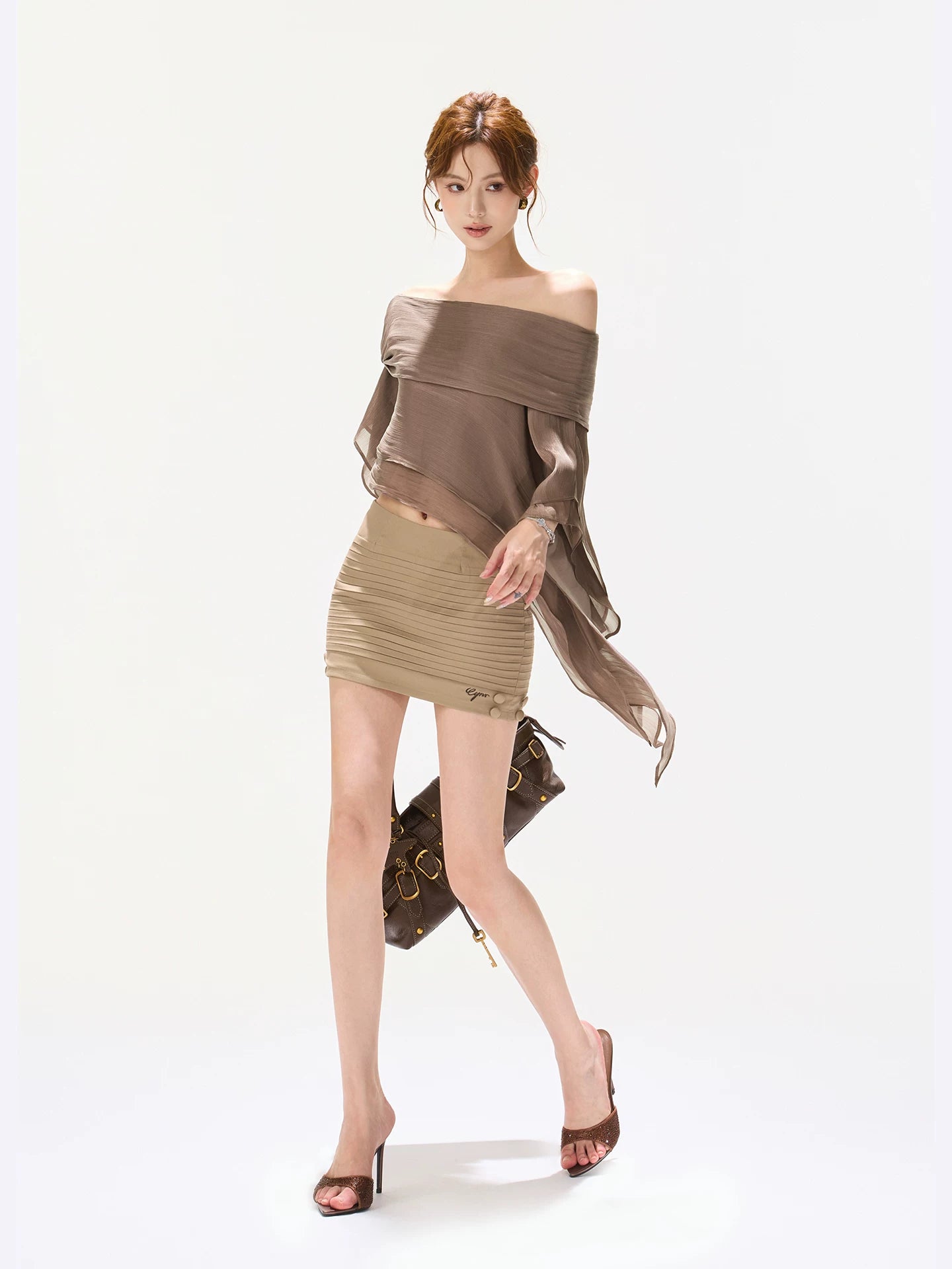 Caramel Pleated Mini Skirt