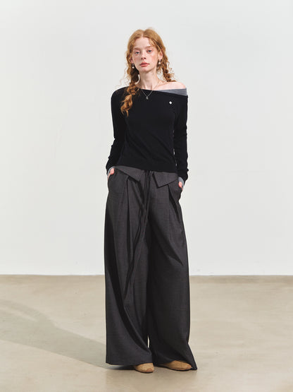 Contrast Asymmetrical Layered Sweater