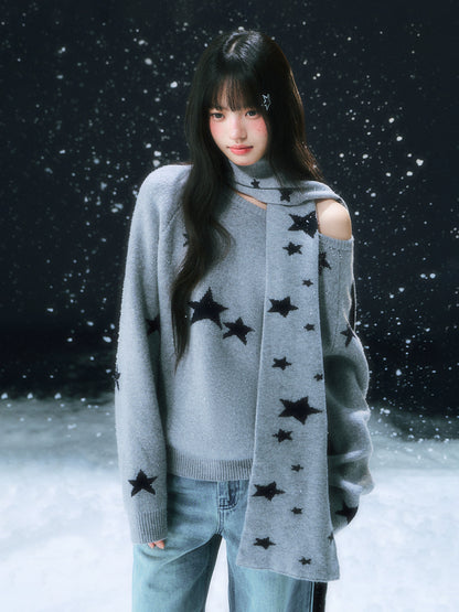 Gray Starry Knit Sweater