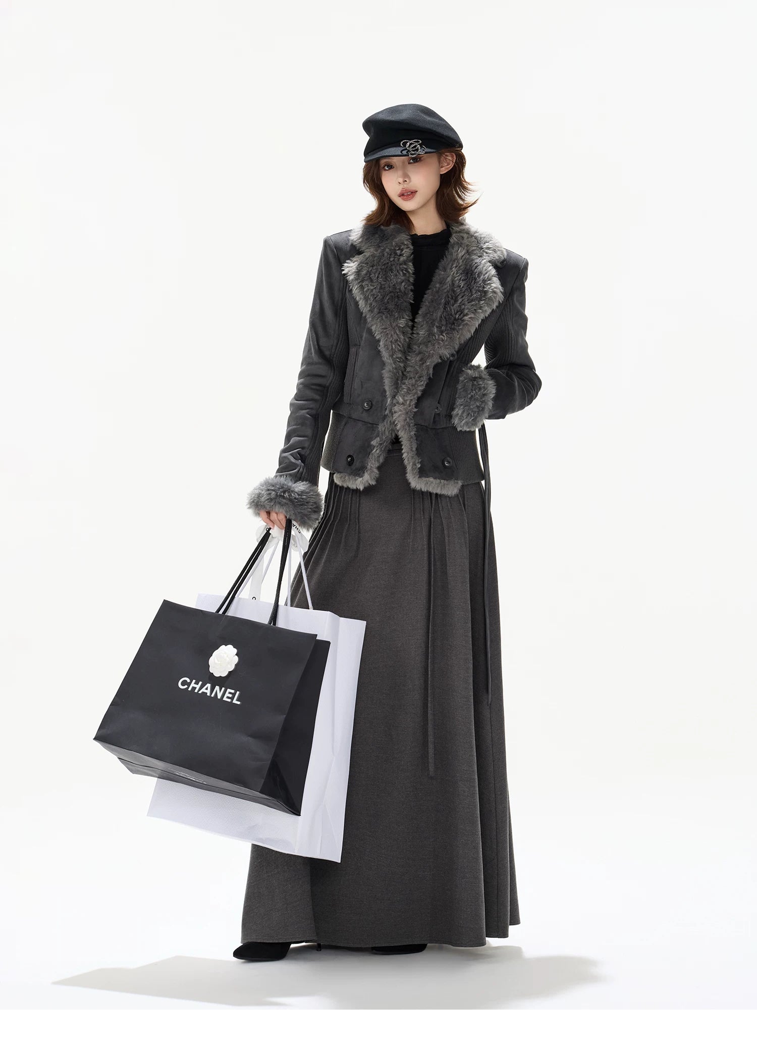 Suede Shearling Belted Jacket