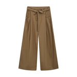 Khaki Tie-Waist Wide-Leg Pants