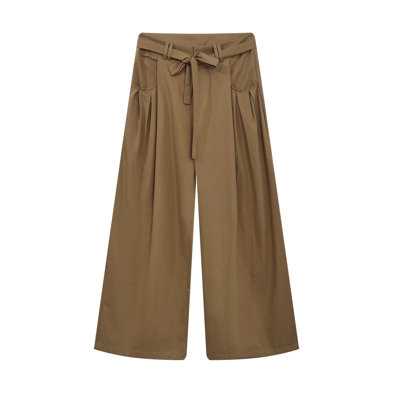 Khaki Tie-Waist Wide-Leg Pants