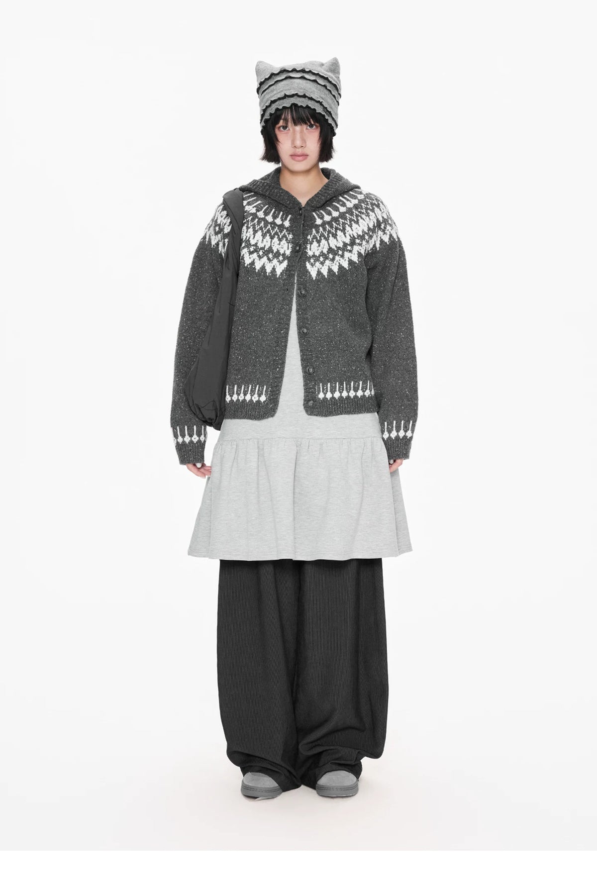Fair Isle Hooded Knit Cardigan