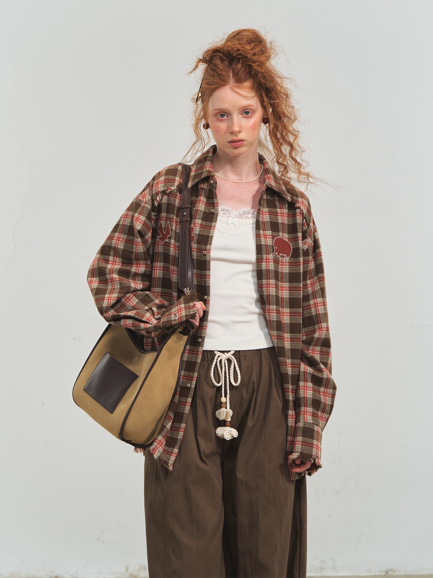 Blue &amp; Red Fringed Plaid Shirt