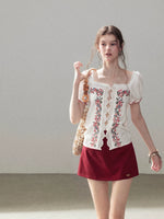 Rose Lace Puff Sleeve Top