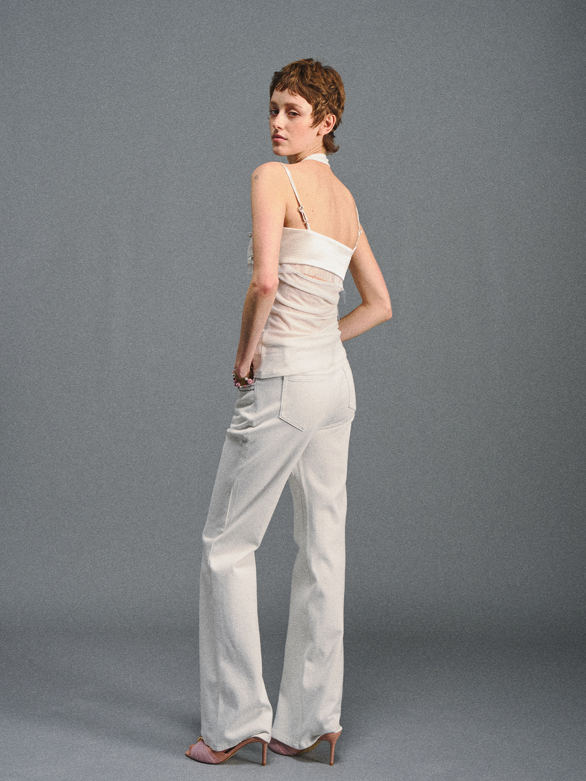 White Low-Rise Flared Pants