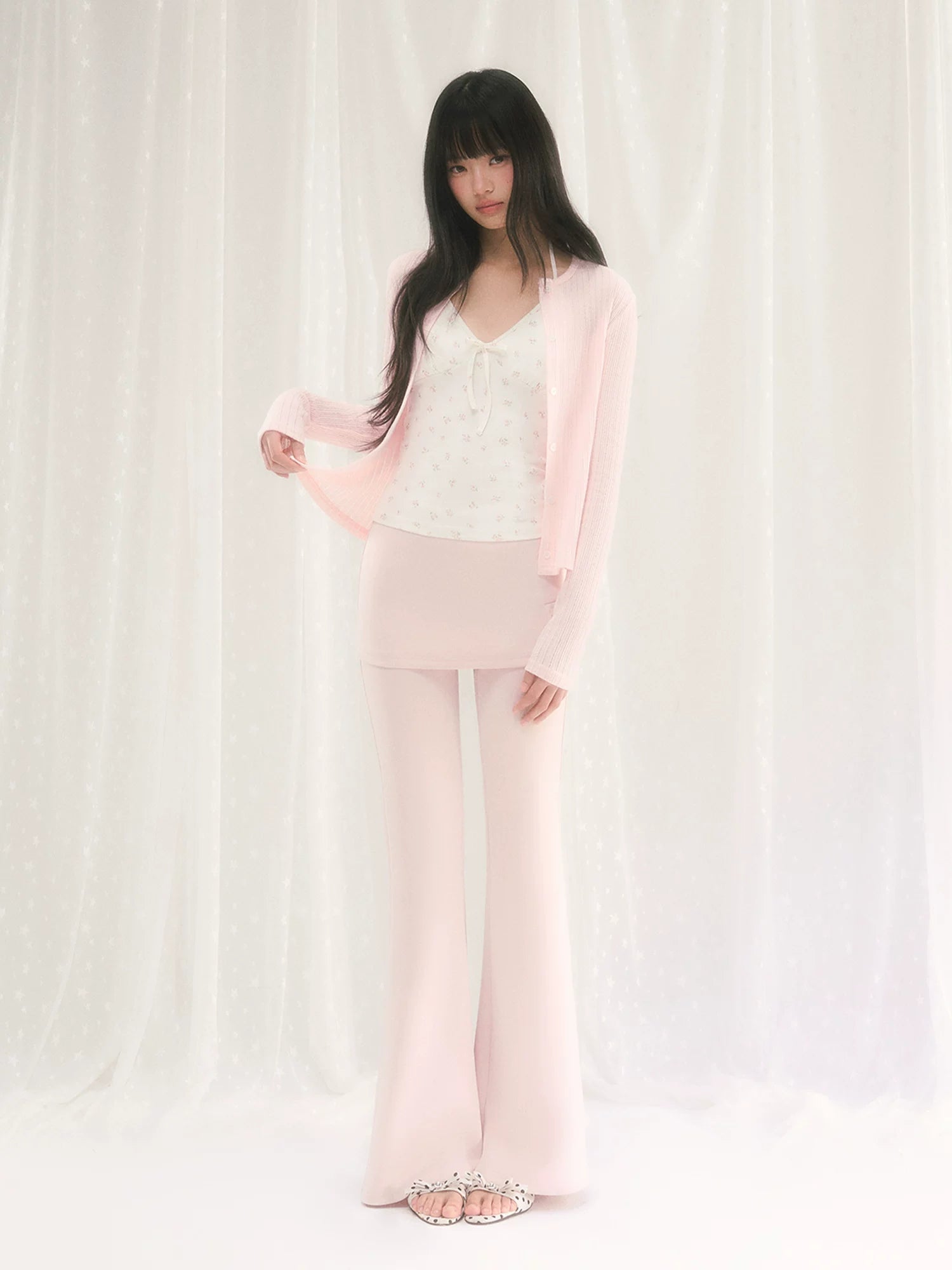Openwork Jacquard Knit Cardigan &amp; Camisole Set
