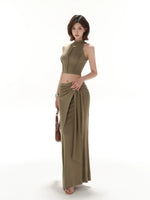 Green Mock Neck Two-Piece Set