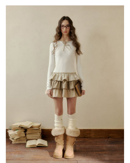 Brown &amp; White Knit Plaid Tiered Dress