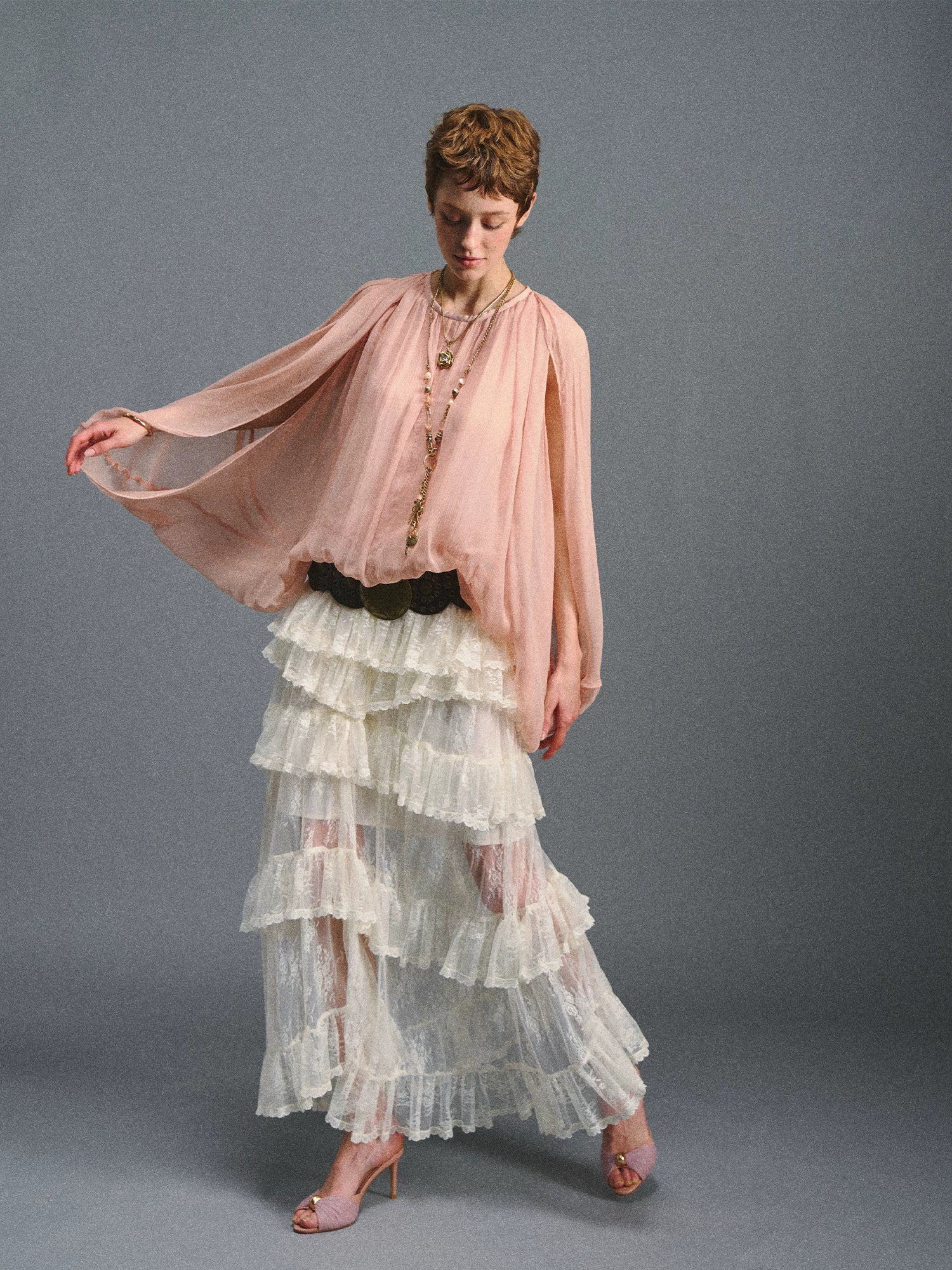 Mist Pink Cape Chiffon Blouse