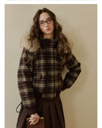 Plaid Floral Faux-Fur Down Jacket