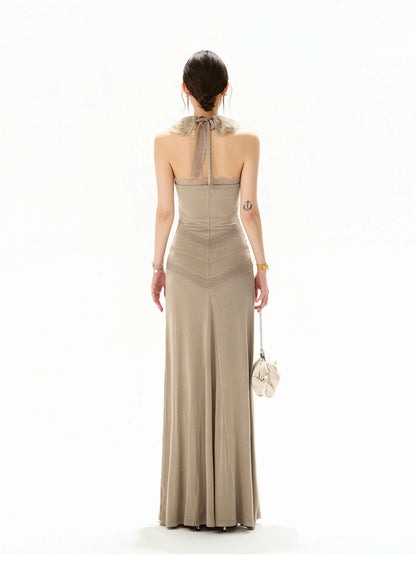 Ruffle Halter Knit Maxi Dress
