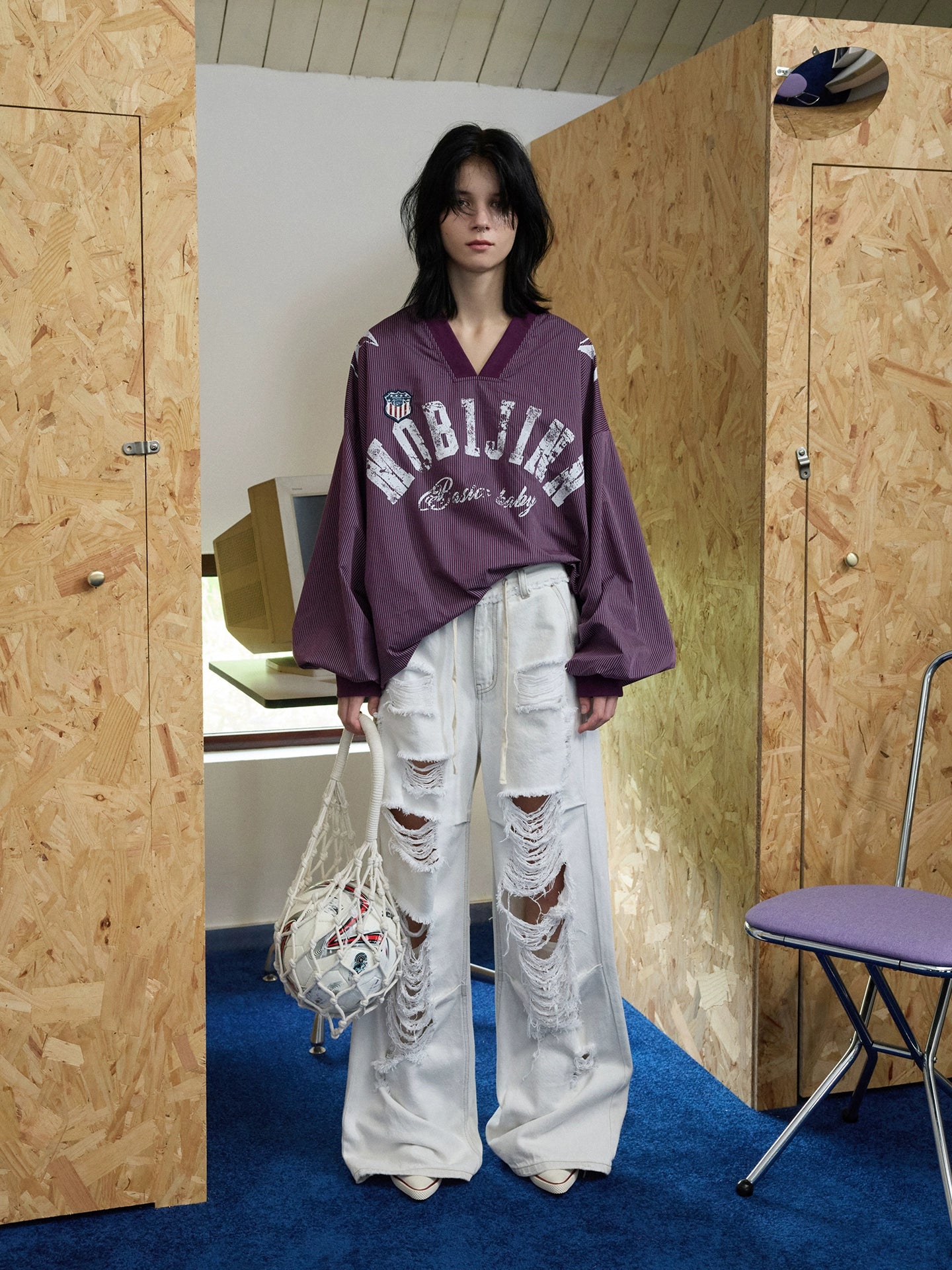 Vintage Plaid V-neck Loose Jersey