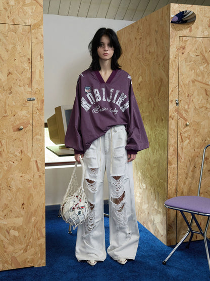 Vintage Plaid V-neck Loose Jersey