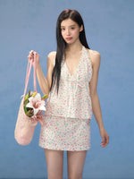 Floral Halter Tie Camisole & Skirt Set