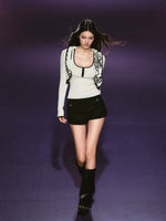 Black Striped Low-waist Slit Skort