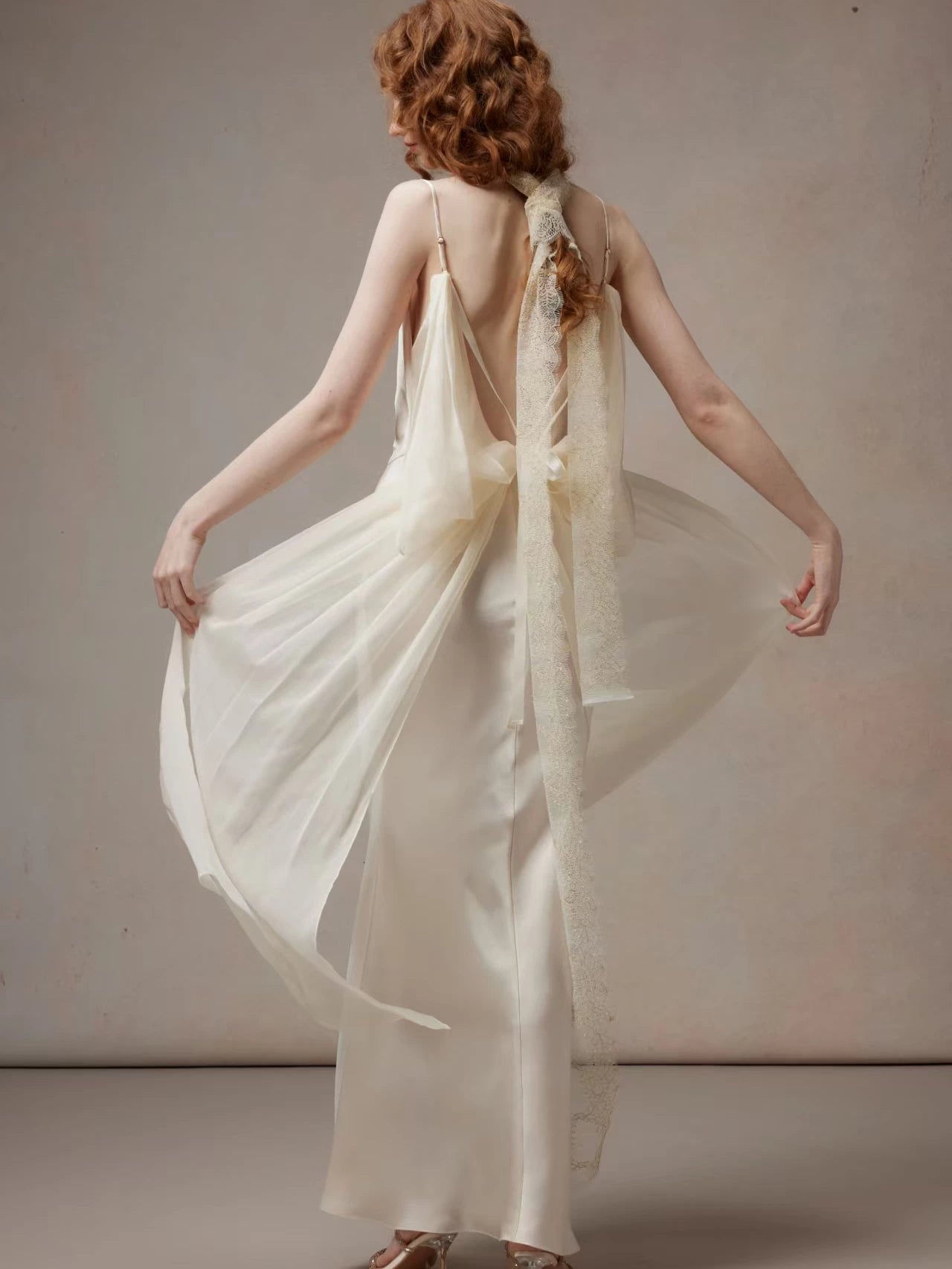 Beige Satin Drape Dress