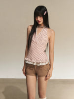 Pink Lace Halter Tank Top