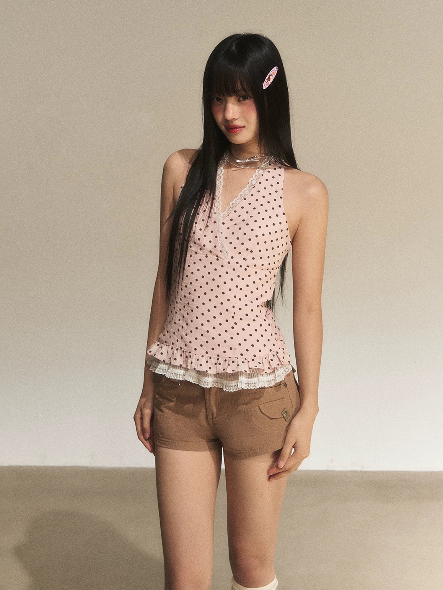 Pink Lace Halter Tank Top