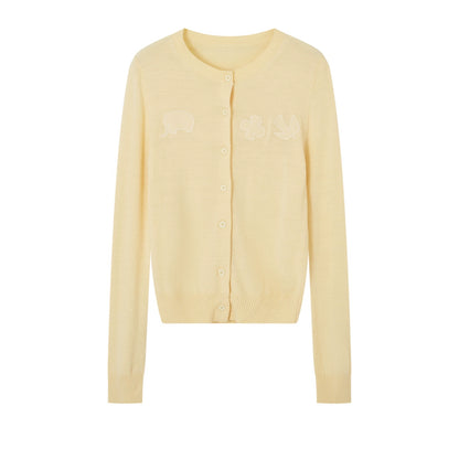 Crewneck Cartoon Patch Embroidered Cardigan