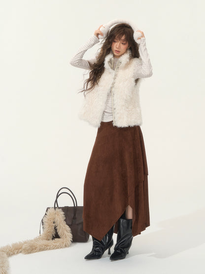 Velvet-Touch Plaid Draped Off-Shoulder Long Sleeve