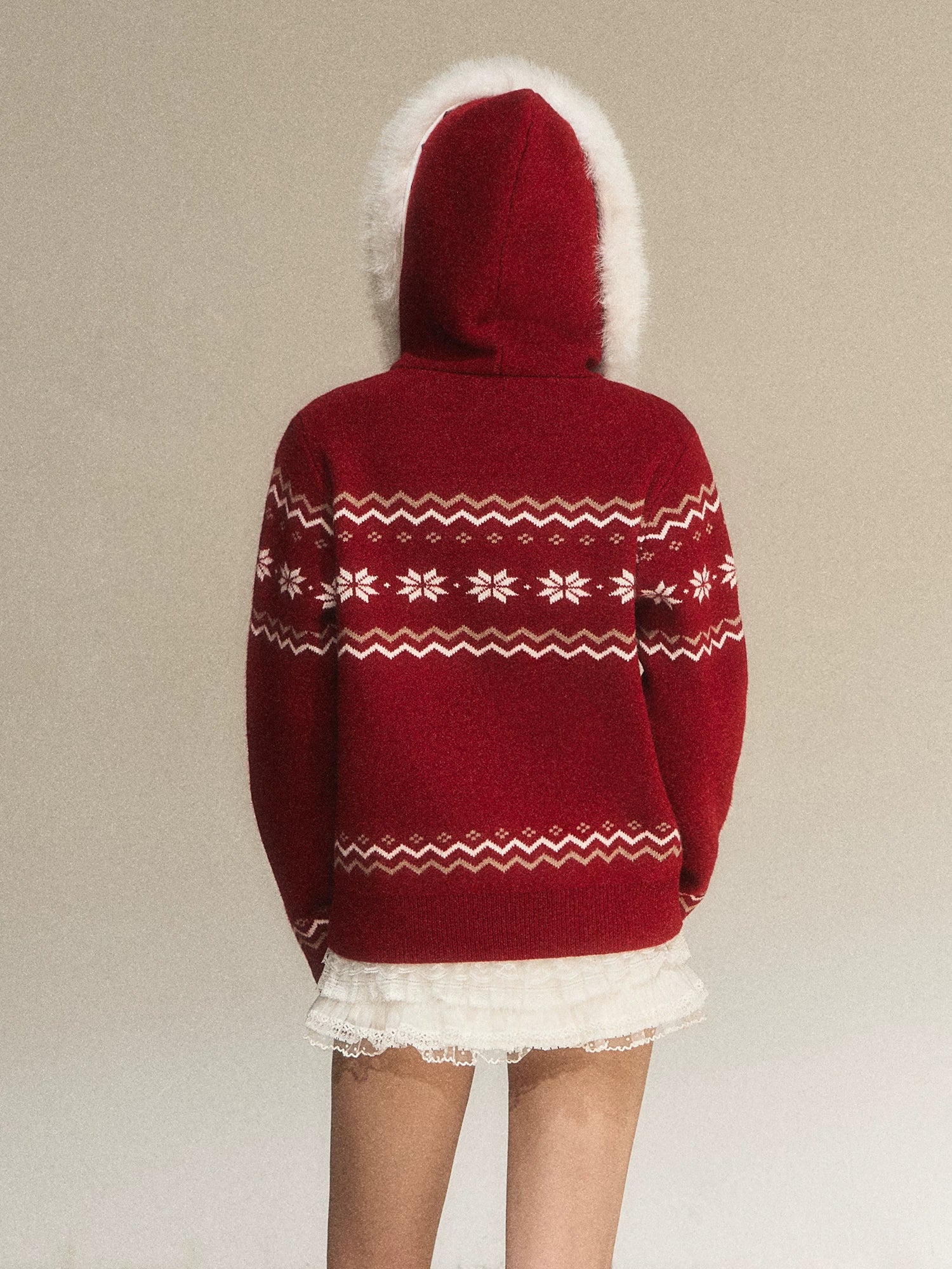 Red Fair Isle Hooded Knit