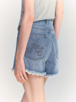 Lace Trim Denim Shorts