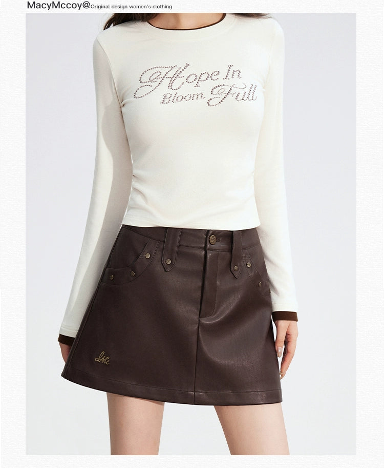 Studded Faux Leather A-Line Skirt