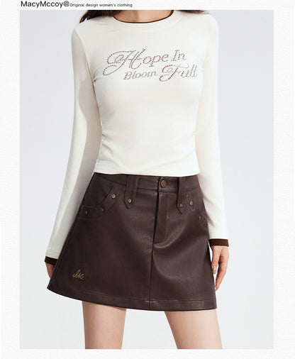 Studded Faux Leather A-Line Skirt