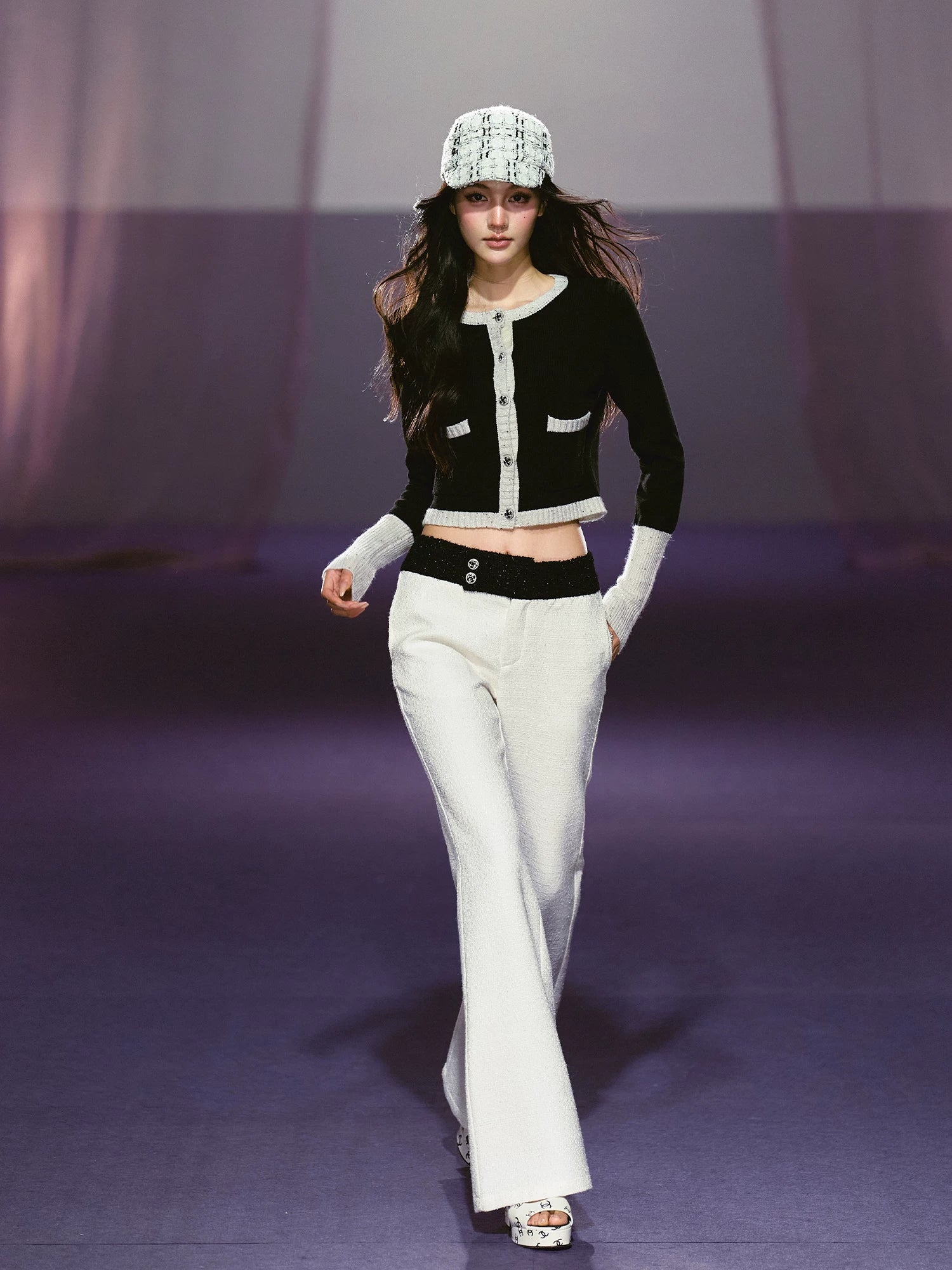 White Sequin-Trim Micro-Flare Pants