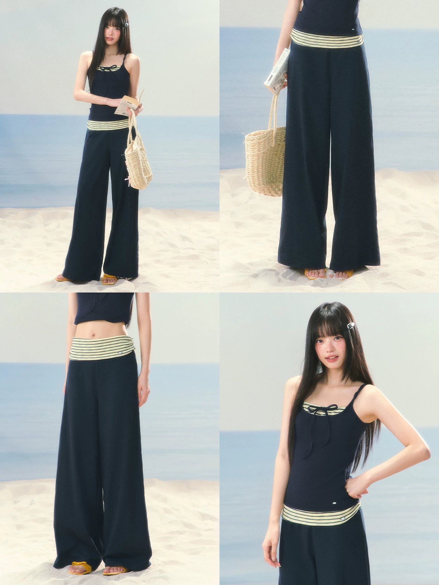Striped Drawstring Wide-Leg Pants