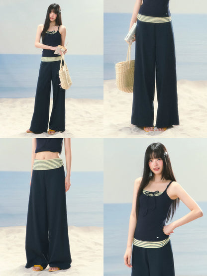 Striped Drawstring Wide-Leg Pants