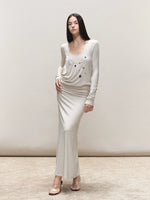 Faux-Two-Piece Halter Sequin Maxi Dress