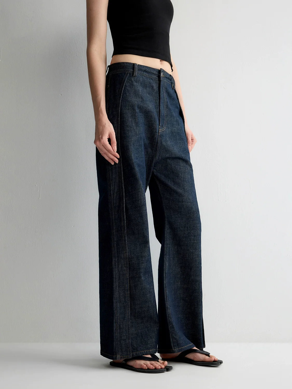 Structured Low Rise Drop-Crotch Flared Jeans