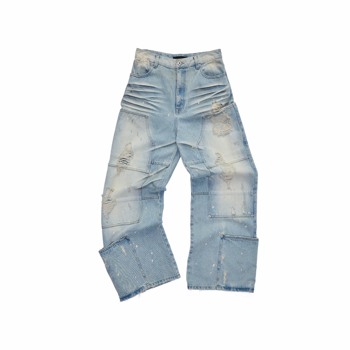 Washed Denim Straight Pants