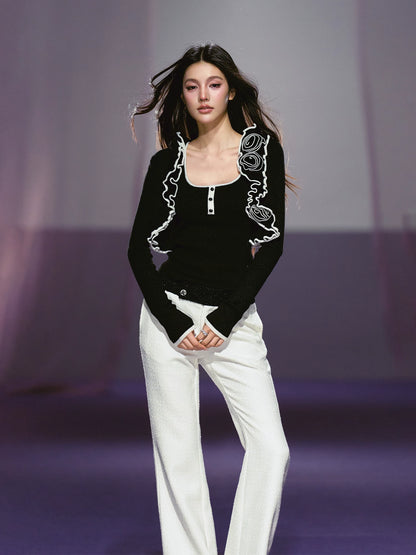 Rose Trim Cardigan Set