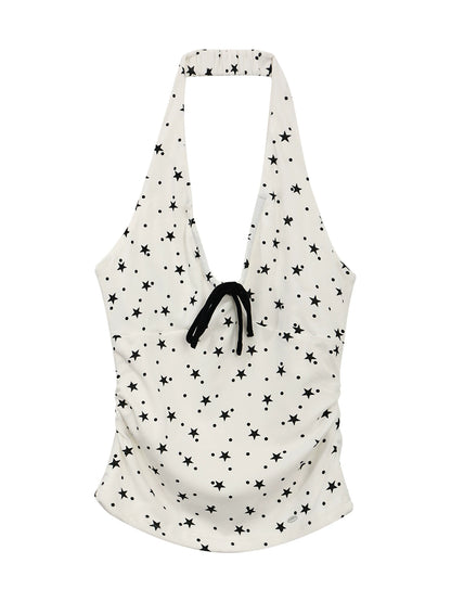 White Star Print Halter Top