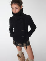 Wool Blend Short Jacket with Horn Buttons