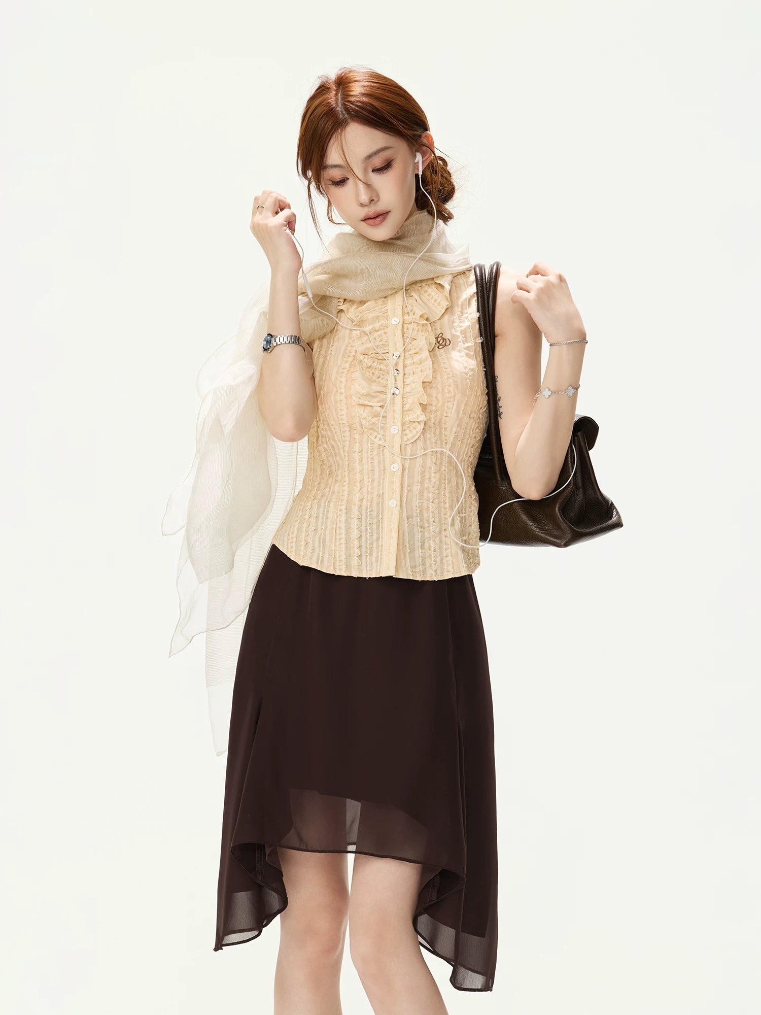 Chiffon Asymmetric Midi Skirt