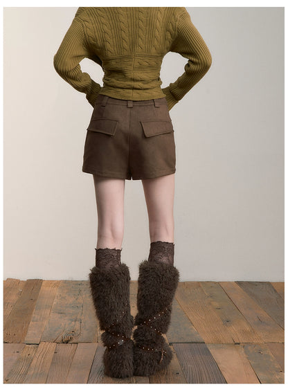 Brown Studded Faux Suede Shorts