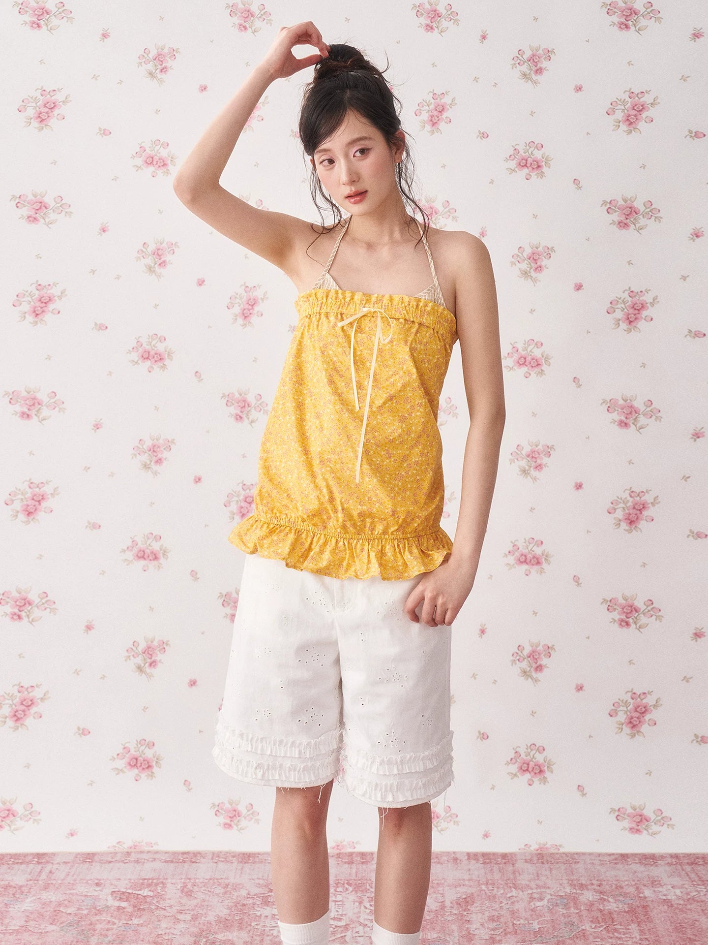 White Lace Trim Casual Shorts