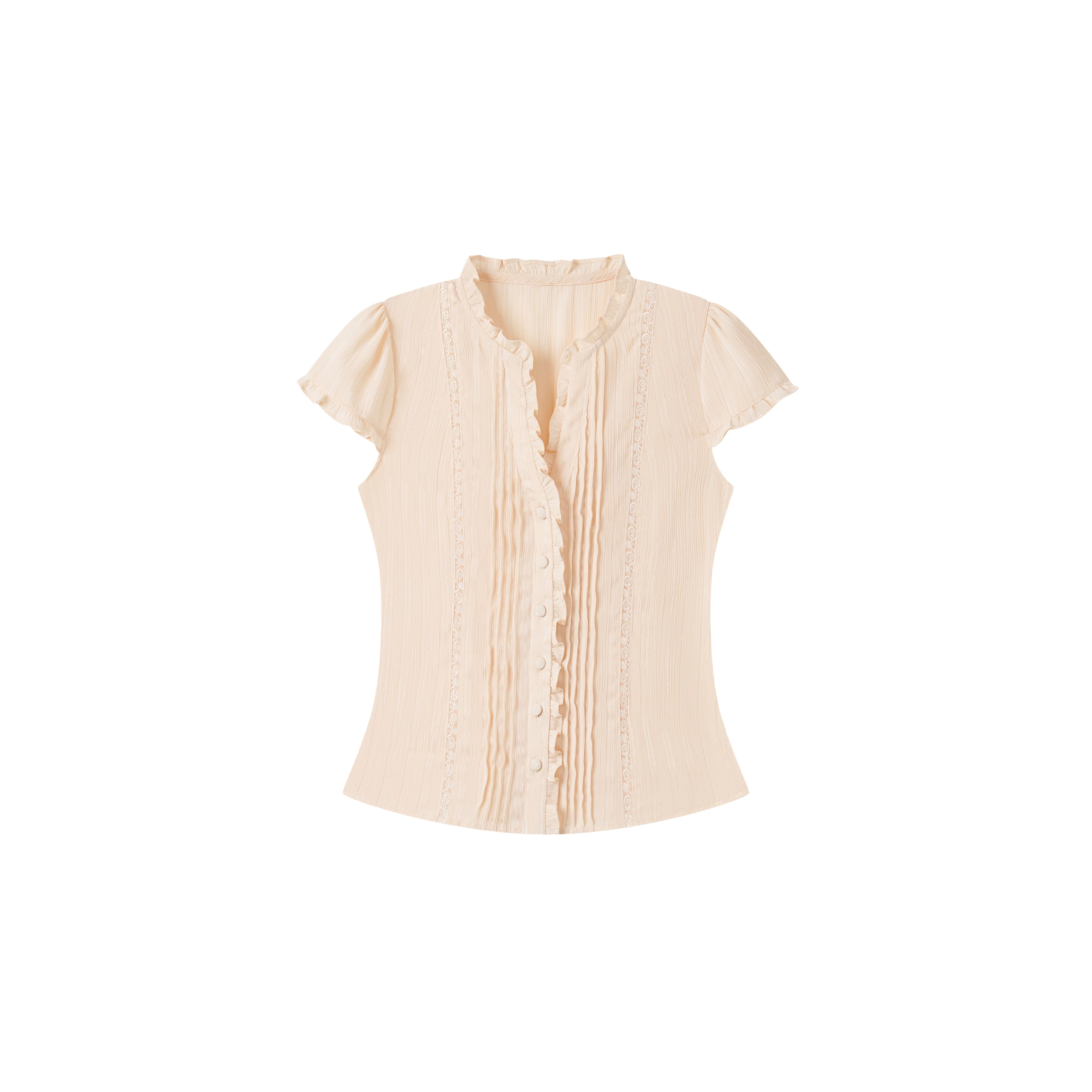 Lace Ruffle Waist Short Sleeve Top