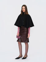 Black Wool Short Double-breasted Cape