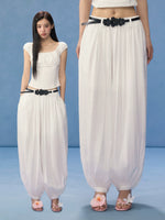 Floral Belt Balloon Wide-Leg Pants