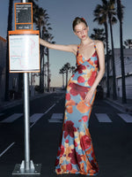 Tropical Backless Tie Maxi Dress