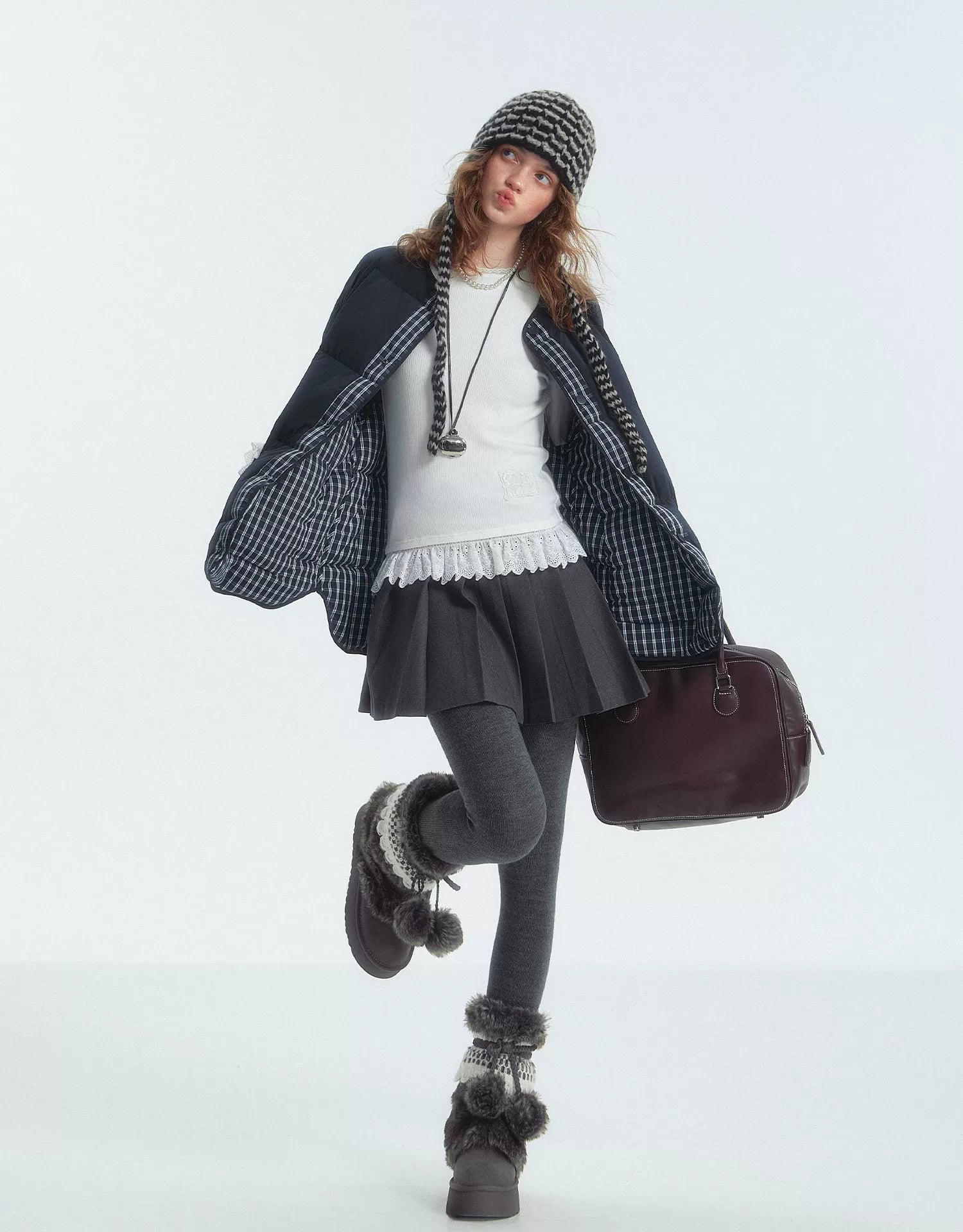 Collarless Colorblock Down Jacket