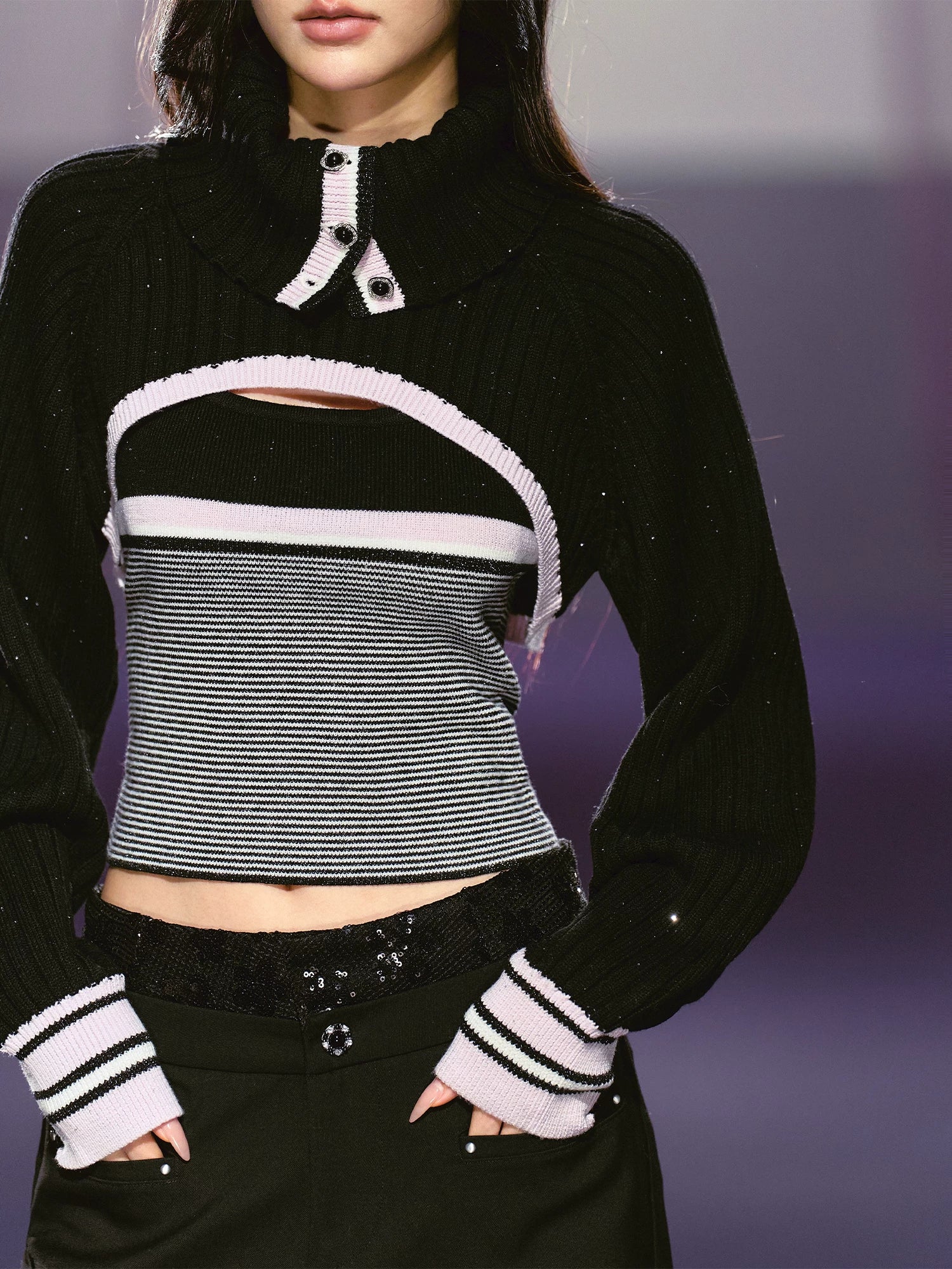 Striped Turtleneck Vest Set